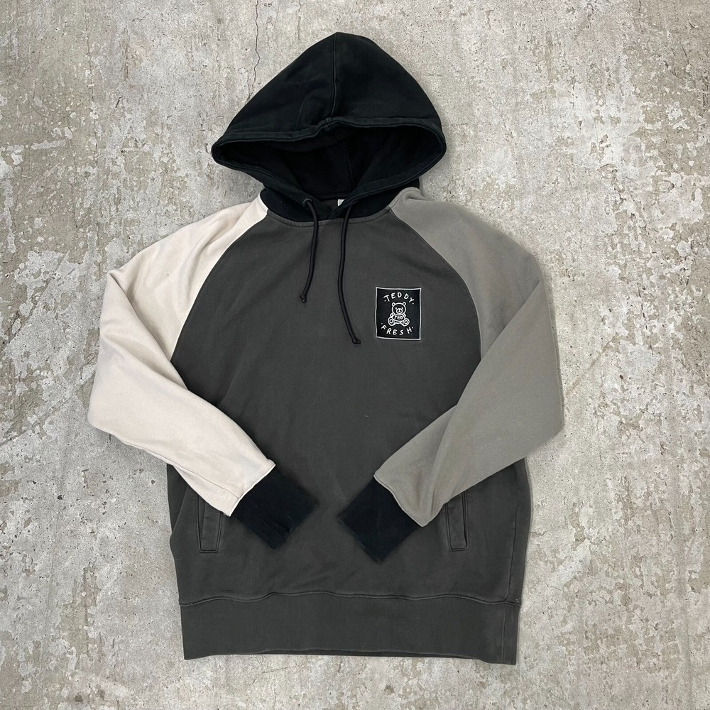 Teddy Fresh Hoodie Mens Small Gray White Color Block Logo‎ Embroidered Pullover
